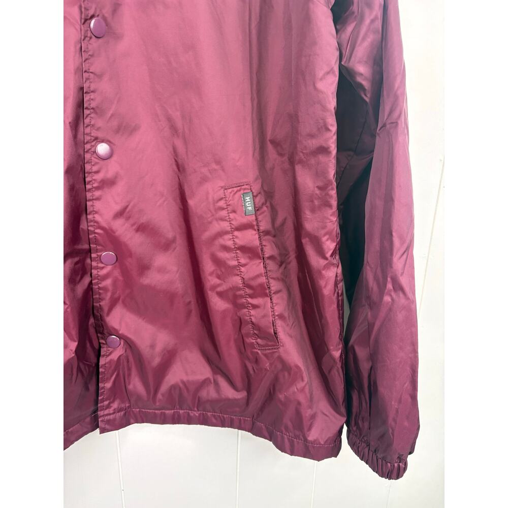 HUF Mens Triple Triangle Coach Jacket Medium Maroon Snap Front WIndbreaker - Picture 6 of 9